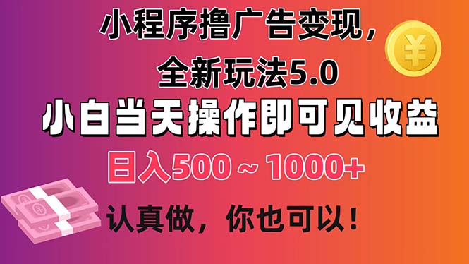 （11293期）小程序撸广告变现，全新玩法5.0，小白当天操作即可上手，日收益 500~1000+