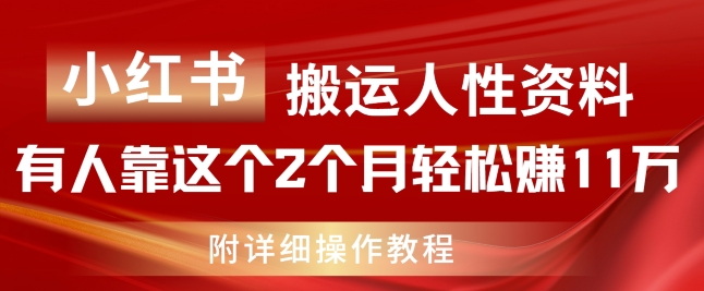 小红书搬运人性资料，有人靠这个2个月轻松赚11w，附教程